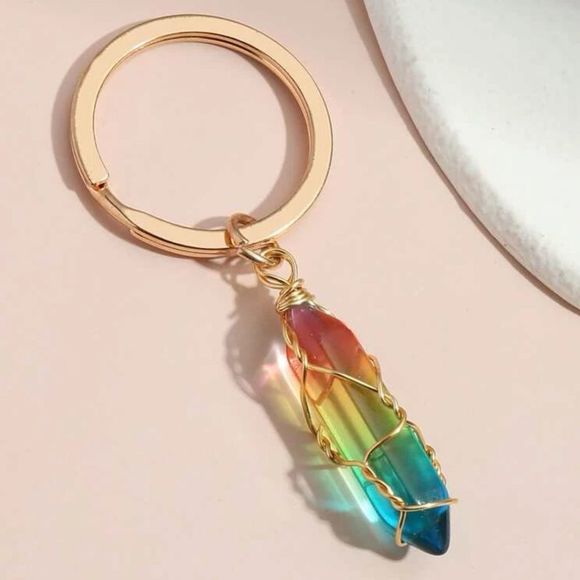 BRAND NEW! Ombre Natural Crystal Keychain/Purse 👜🎒Charm ~ Healing - Picture 1 of 5